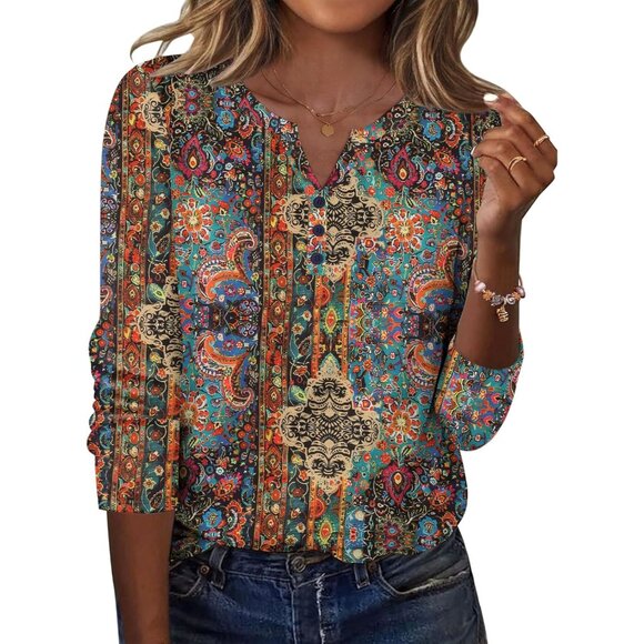 Tops - Long Sleeve Women's Shirt V Neck Casual Fall Dressy Blouse Trendy Work